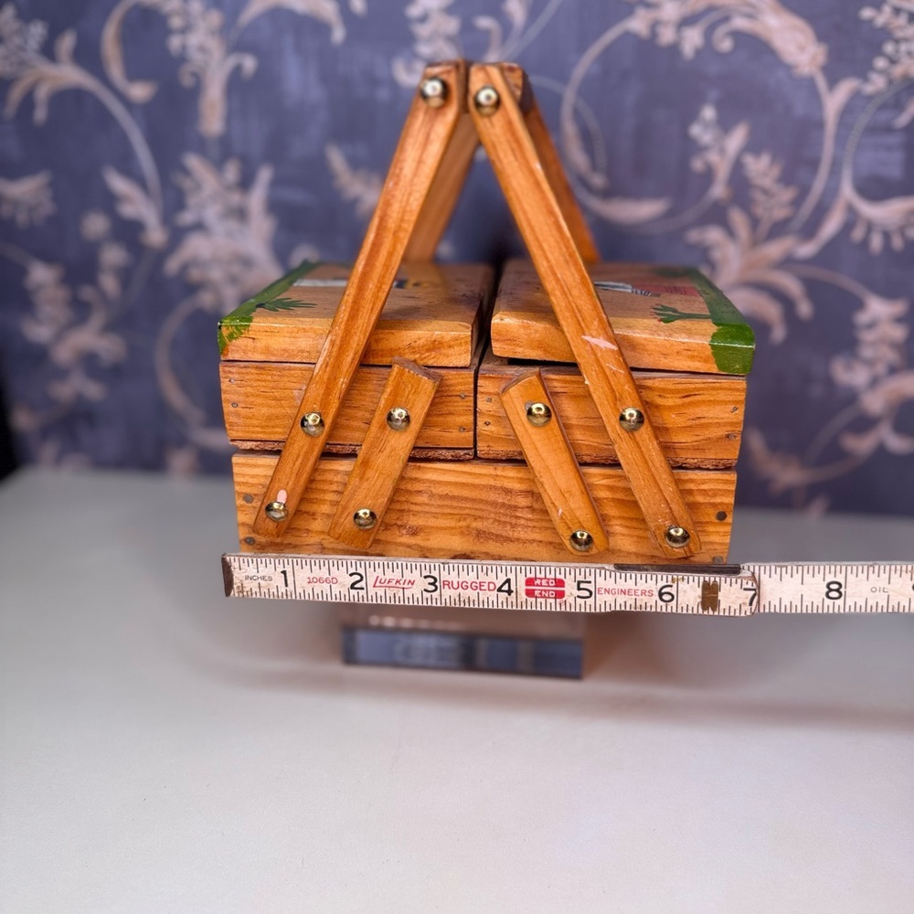 Vintage Mexican Folk Art Two Tier Wooden Sewing Box - Picture 13 of 13